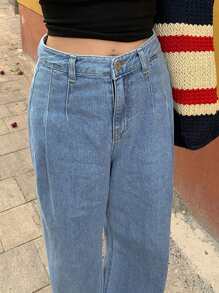 DAZY Women's Casual Washed Loose Wide Leg Jeans Y2k - Blue - View 6