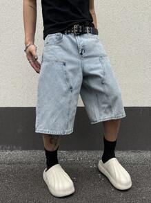 Manfinity Streetrush Shorts vaqueros casuales de pierna ancha tipo bermuda para hombre