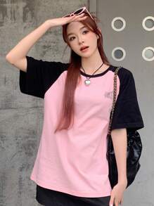DAZY Contrast Raglan Sleeve Letter Graphic Tee - Pink - View 4