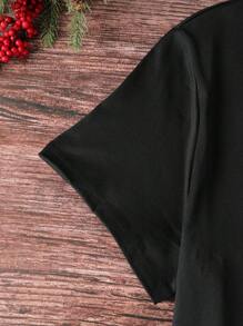 EMERY ROSE Áo thun họa tiết trái tim cổ chữ V mùa hè cỡ lớn cho nữ Áo thun họa tiết cho nữ - màu đen - Xem 6