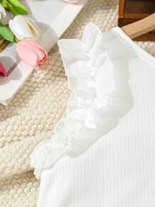 2 Stücke/Set Mädchen Mode geripptes Trägershirt, Denim Shorts mit Gürtel, für Frühling/Sommer - Verschiedenfarbig - Übersicht 3