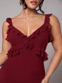 Silquee 早春夏季，浪漫情人节和约会，女士纯色弹力针织飘逸连衣裙，配长鱼尾下摆，感恩节、圣诞节和新年前夜，除夕服装