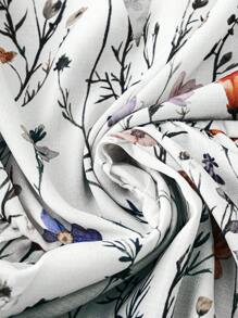 Linhara 大码女式花卉印花缺口V领泡泡袖休闲衬衫，情人节 - 白色 - 查看 5