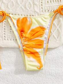 Swim Mod 2Pcs Summer Vacation Sexy Floral Print Halter Triangle Cup Side Tie Bikini Set - Multicolor - View 5