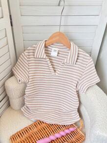 Camiseta de punto acanalado de cuello en V ajustada casual para niña joven