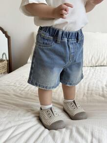 SHEIN Baby Boy Washed Blue Casual Denim Shorts - Medium Wash - View 5