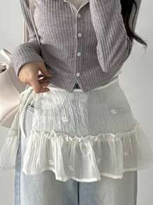 DAZY Ruffle Trim Tie Design Floral Embroidered Relaxed Fit Casual Skirt