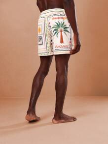 SUMWON Pantalones cortos de surf de playa de verano con estampado tropical hawaiano de palmeras, diseño de vacaciones y resort, con cordón, estilo casual de tablas, para usar en la piscina y fiestas