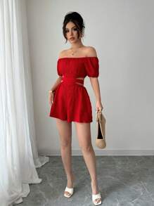 Chiquease Mono informal para mujer - Mono de vacaciones con hombros descubiertos y lazo en la espalda