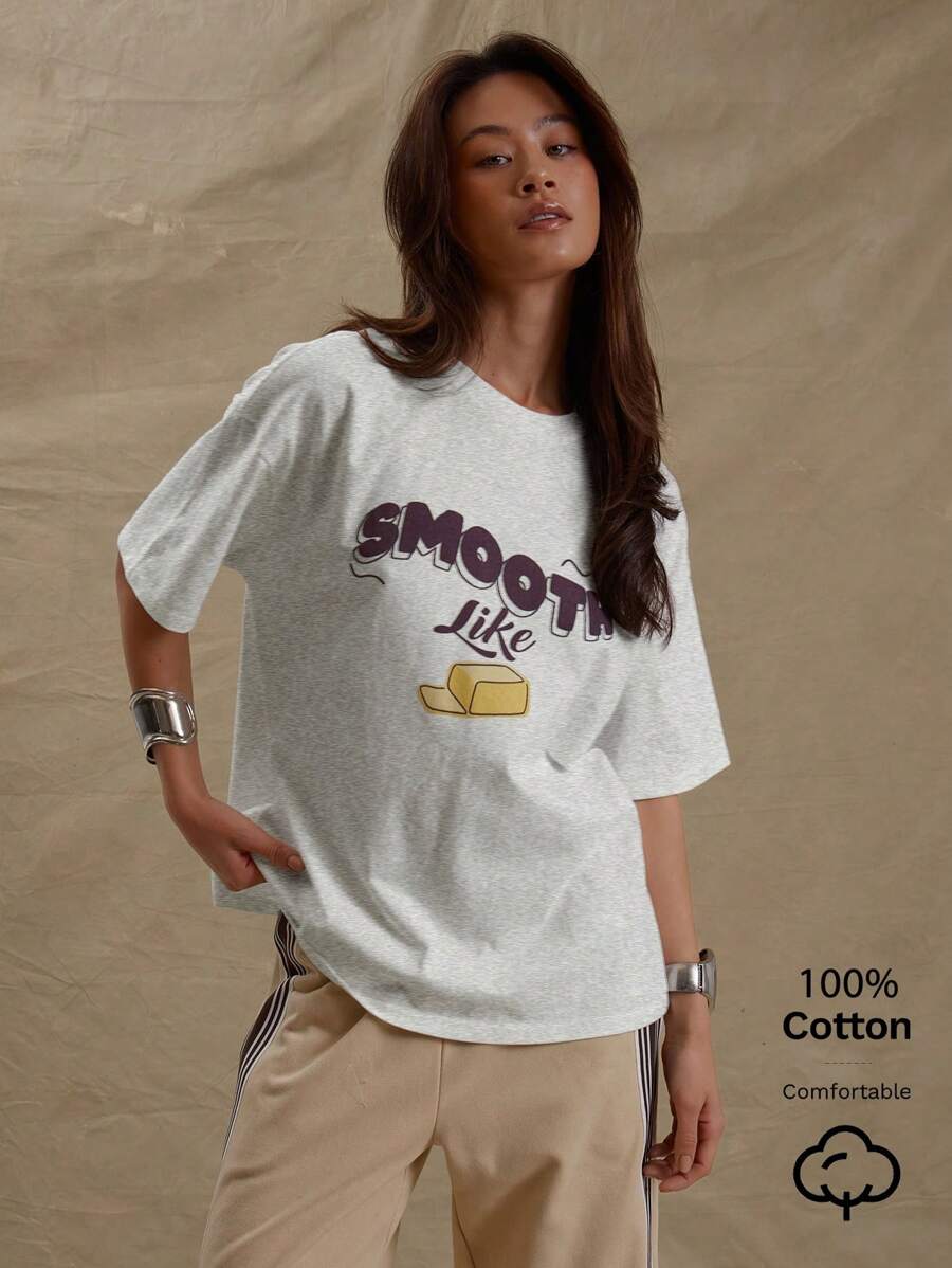 MUSERA 超大圆领印花T恤，可爱休闲，男女皆宜，适合机场、假日、秋季返校、圣诞节等场合，优雅百搭。