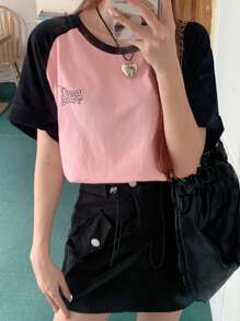 DAZY Contrast Raglan Sleeve Letter Graphic Tee - Pink - View 3