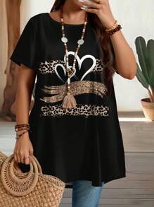 EMERY ROSE Plus Size Women Round Neck Short Sleeve Long Tunic Tops, Suitable For Summer,Spring/Vacation - Multicolor - View 4