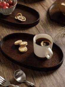 1 件木制托盘实木椭圆形盘子，用于食物、面包、早餐、甜点、钥匙和咖啡、茶、小吃 - 派对托盘、厨房、圣诞礼物 - 咖啡棕 - 查看 5