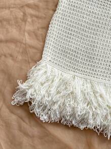 Soleia New Style Vacation Knitted Textured Tassel Design Mini Dress - White - View 5