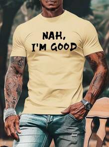 Manfinity Homme Camiseta de manga corta casual de hombre con estampado de eslogan, de verano