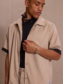 Musero Pinstripe Contrast Trim Button Down Short Sleeve Shirt Only Spring Summer Vacation Easter Streetstyle - Multicolor - View 4