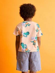 SHEIN Toddler Boys Dinosaur Print Loose Fit Round Neck Short Sleeve Casual T-Shirts - Multicolor - View 2