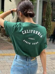 DAZY Camiseta con gráfico de letra, estilo oversized