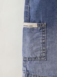 男童宽松亚麻牛仔短裤，透气柔软，夏季新品 - 中等水洗藍 - 查看 7