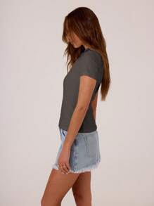 MUSERA Weicher Jersey Kurzarm anliegender T-Shirt Lässig Sommer Frühling Urlaub Flughafen Bequem Süß Herbst