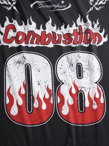 SHEIN Tween Jungen Streetstyle T-Shirt mit Buchstaben- und Flammen-Muster, kurzärmlig, Rundausschnitt, bequem, modisch, vielseitig, weich, geeignet für Frühling & Sommer, Alltagstragen, Outdoor, Schule, Streetwear, Party, Zuhause