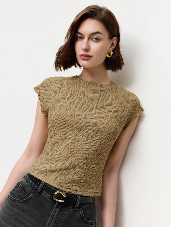BizChic New 2025 Summer Grey-Green Textured Knit Fabric Round Neck Sleeveless Slim Hem Women's Top Casual Business Commuter Elegant Beach Resort Outfit, Suitable For Wedding Guests, Countryside Concerts, Brunch, Airport Looks, 90s Vintage Stockholm Indie American Independence Day