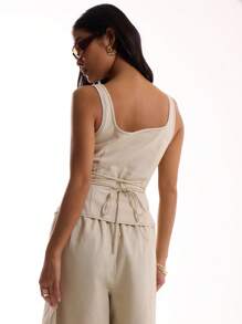 MUSERA 性感外出编织上衣，适合伊比沙岛度假海滩装扮，西部风情，波西米亚风，适合节日外出，夏季春季复活节假期婚礼宾客装扮 - 杏色 - 查看 2