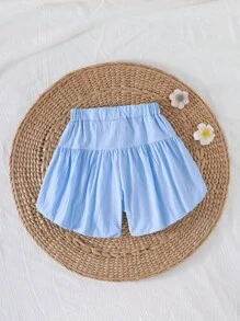 Pantalones cortos tipo bloomers para niñas pequeñas de 4 a 7 años con bordado floral 3D en azul claro, de primavera/verano, dulces y adorables, minimalistas, versátiles y cómodos con cintura elástica - Azul - Ver 5