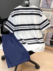 SHEIN Tween Boy Striped Short Sleeve T-Shirt And Shorts Set