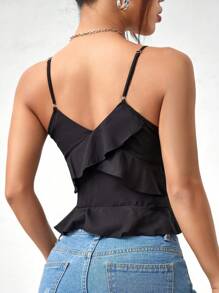 Flirla Blusa Sin Mangas De Mujer Con Dobladillo De Volantes Y Color Sólido