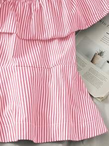 INAWLY Blusa da donna con colletto asimmetrico, righe, balze sul fondo e nodo in vita