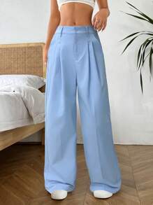 Muchica Women's Solid Color Casual Pants, Minimalist Style Suitable For Summer - Blue - View 1