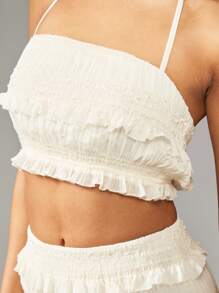 MISSGUIDED Tiered Ruffle Detail Halter Neck Bandeau Top And Maxi Skirt Two Piece Co Ord Set - Apricot - View 6