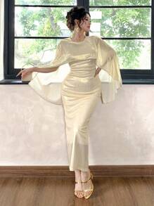 DAZY Summer New Elegant 2 In 1 Midi Dress For Women - Beige - View 9