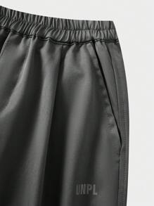 SHEIN Tween Boys' Solid Color Elastic Waist Pleated Loose Relaxed Cargo Pants - Grey - View 4