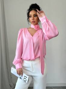 Selianne 1 chiếc áo cánh công sở tay phồng trơn màu dành cho nữ - Hồng - Xem 5