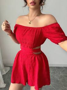 Chiquease Mono informal para mujer - Mono de vacaciones con hombros descubiertos y lazo en la espalda