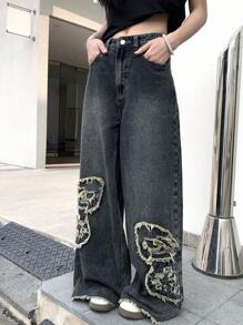 DAZY Women's Distressed Hem Wide Leg Ankle Length Jeans - Grey - View 1