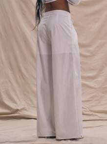MUSERA Pantalón ancho de tela con detalle de botones en la pierna, elegante para primavera y verano, estilo bohemio y casual para fiestas - Blanco - Ver 4