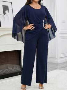 SHEIN Clasi Tuta elegante con rouches e abbinamenti di colore tinta unita per taglie forti