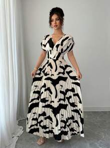 Rafferiza 杏黑色交叉裹腰褶饰女式短款连衣裙