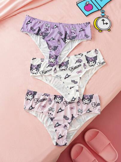 HELLO KITTY AND FRIENDS | SHEIN 加大码可爱卡通图案紫色三角裤