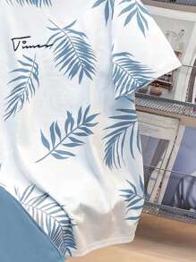 SHEIN 2pcs Set Teen Boy's Tropical Print Tee & Drawstring Waist Shorts;Spring Wear; Teen Boys' Clothing; Kids' Jackets, Spring Back To School - Dusty Blue - View 5