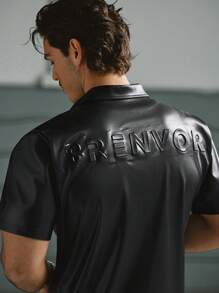 Manfinity VCAY Men's Woven Mature Casual Fitted Solid Color Cardigan Shirt With Elastic Waist Straight Hem Shorts Set, Black Two Pieces - Travel Essentials - Black - View 1