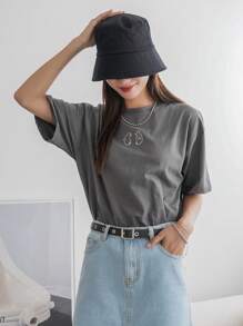 DAZY Cartoon Graphic Drop Shoulder Tee Summer - Grey - View 5