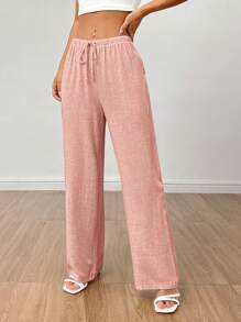 SHEIN PETITE 女式亚麻高腰夏季宽松裤