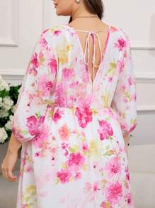 SHEIN Clasi Plus Size Summer Elegant Floral Print Dress Women Dresses Easter Women Long Dresses Women Maxi Dress Plus Size Dresses Spring Plus Size Spring Dresses Mother Day Mom Mother Mommy Mother's Day Mama Mum Mother's Day Gift Wedding Wedding Guest Dress Women Engagement Dress Wedding Guest Dress Western Dresses For Women Woman Easter Dress Elegant Floral Print Sleeveless Plus Size Dress,Summer Outfits For Women Summer Outfits For Women,Wedding Guest Dress Women - Multicolor - View 2
