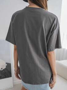 DAZY Cartoon Graphic Drop Shoulder Tee Summer - Grey - View 2