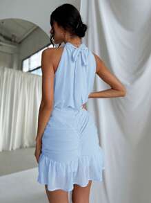 Firerie Women's Halter Ruched Fitted Romantic Elegant Vacation Beach Dress,Party Dress - Blue - View 2