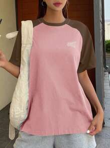 DAZY Letter Graphic Contrast Raglan Sleeve Tee